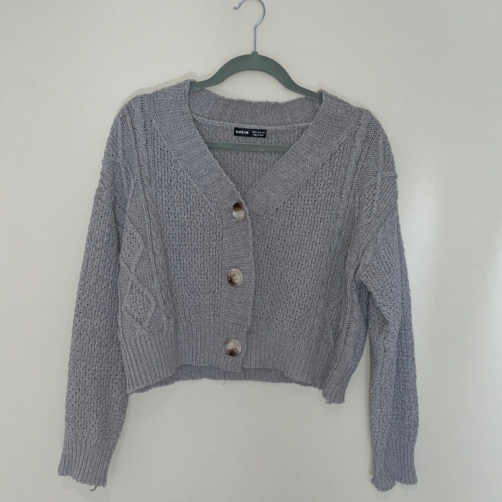 Gray cable knit cardigan